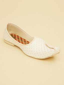 Manyavar - White Textured Mens Ethnic Mojaris