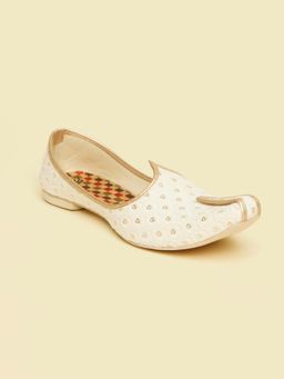 Manyavar - Off White Self Texture Mens Ethnic Mojaris