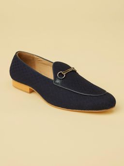 Manyavar - Navy Blue Self Patterned Mens Ethnic Loafers