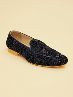Manyavar - Sapphire Navy Blue Sequined Embroidered Mens Ethnic Loafers