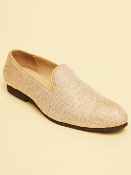 Manyavar - Beige Cream Self Patterned Mens Ethnic Loafers