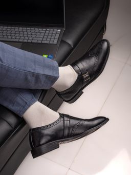 La Botte - Men Black Perforated Formal Monk Straps