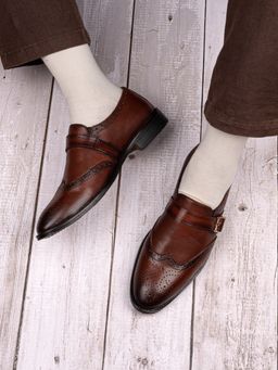La Botte - Men Brown Perforated Formal Monk Straps