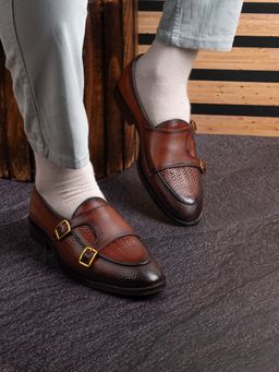La Botte - Men Brown Woven Design Monk Straps