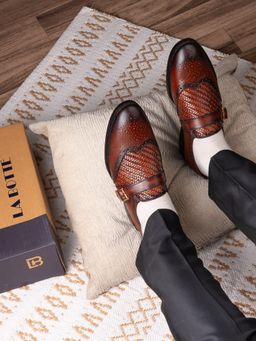 La Botte - Men Brown Woven Design Monk Straps