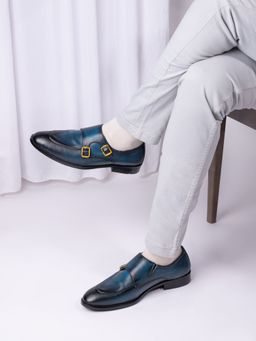 La Botte - Men Blue Solid Formal Monk Straps