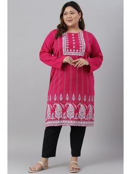 W - Pink Woven Winter Kurta