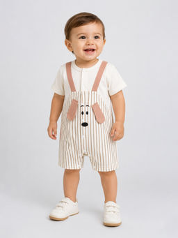 Little Surprise Box - Stripes Puppy 3D Ears Suspender-Style Romper