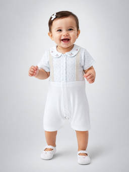 Little Surprise Box - Cream Floral Collar Suspender-Style Romper
