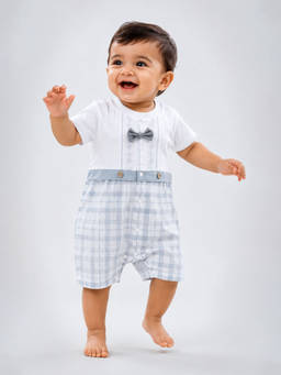 Little Surprise Box - Grey Checkered Bow Tie Romper