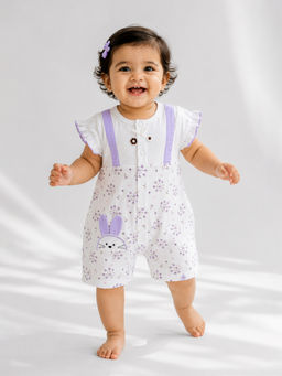 Little Surprise Box - Purple Floral Bunny Suspender-Style Romper