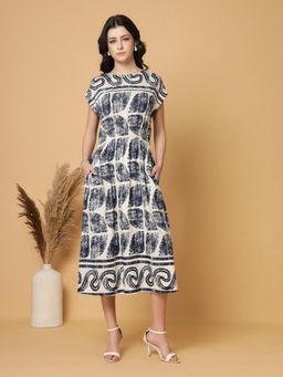 Gipsy - Navy Blue Printed Rayon Dress