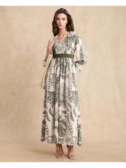 RAREISM - Ronap Primary Beige Floral Print Fit & Flare Maxi Dress