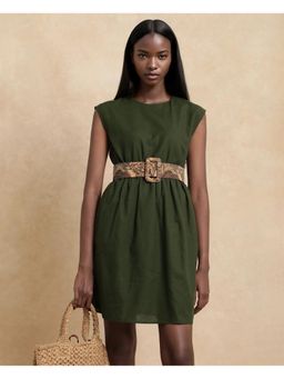 RAREISM - Ronas Primary Olive Plain A-Line Mini Dress