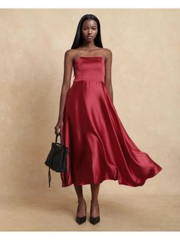 RAREISM - Somfar Primary Red Plain Flared Midi Dress