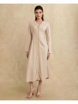 RAREISM - Somgrip Primary Beige Plain A-Line Midi Dress