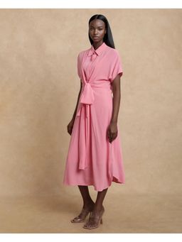 RAREISM - Somnur Dusky Pink Plain A-Line Midi Dress