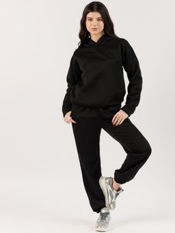 Outzidr - Black Oversized Hoodie Casual Wear Co-Ord Set