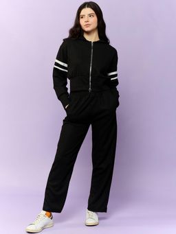 Outzidr - Solid Casual Black Zipper Sets