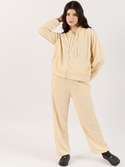 Outzidr - Solid Beige Hoodie Casual Wear Co-Ord Set