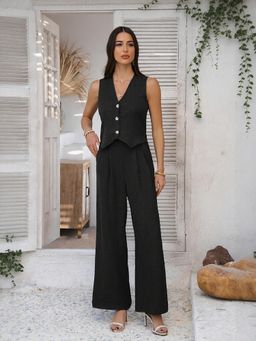 Outzidr - Black Trouser And Vest Co Ord Set