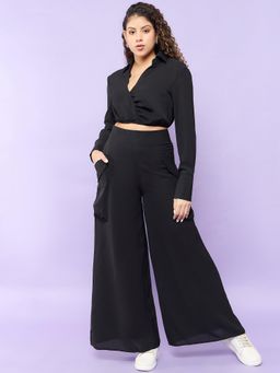 Outzidr - Black Knotted Top with Trouser Co-Ord (Set of 2)