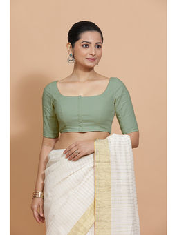 Binks - Lalita X Rozaana Elbow Sleeves Saree Stitched Blouse In Peppermint Green Linen
