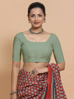 Binks - Mithali X Rozaana Elbow Sleeves Saree Stitched Blouse In Peppermint Green Linen