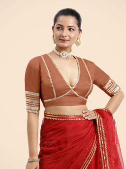 Binks - Yukta X Rozaana Elbow Sleeves Cotton Flexifit Saree Stitched Blousein Copper