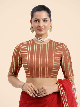 Binks - Radha X Rozaana Elbow Sleeves Cotton Flexifit Saree Stitched Blouse In Copper