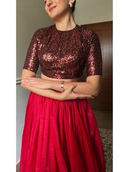 Binks - Avni Red Sleeveless Flexifit Saree Stitched Blouse With Gota