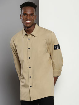 Calvin Klein - Men Beige Solid Full Sleeve Shirt