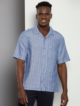 Calvin Klein - Men Blue Stripes Half Sleeve Shirt