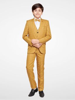 Jeetethnics - Boys Mustard Checked Coat Suit With Waistcoat Shirt & Trousers (Set of 5)