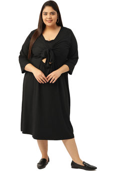 theRebelinme - Plus Size Womens Black Solid Colour A-line Midi Dress