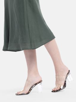 AXIUM - Women's Animal Print Black Transparent (Clear) High Heels