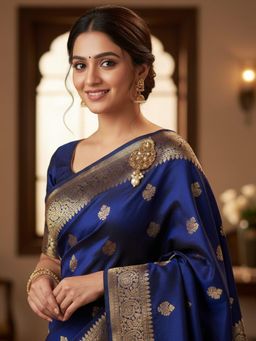 Accessher - Gold-Plated Floral Teardrop Saree Brooch Pin