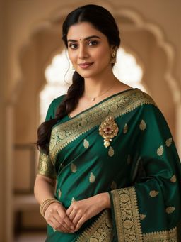 Accessher - Gold-Plated Kundan Saree Brooch Pin