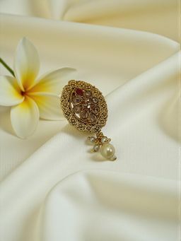 Accessher - Gold-Tone Kundan Pearl Drop Saree Brooch Pin