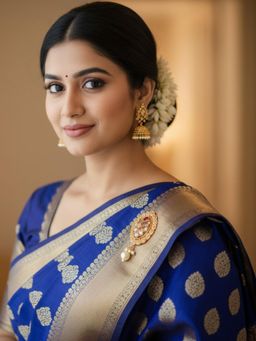 Accessher - Gold-Tone Red Stone Pearl Drop Saree Brooch Pin