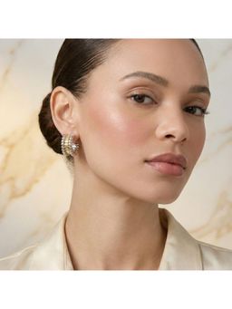 MAASHA - Dual Tone Metal Stylish Silver & Gold Textured Hoop Earrings