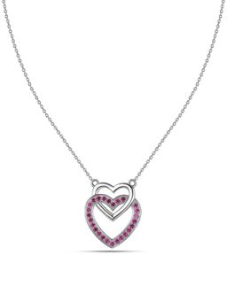 Ornate Jewels - Valentine Gift 925 Silver Red Ruby Double Heart Delight Necklace