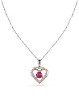 Ornate Jewels - Valentine Gift 925 Silver 18K Rose Gold Plated Red Ruby Loves Necklace
