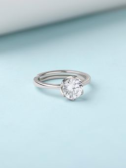 Ornate Jewels - 925 Silver Rhodium Plated American Diamond Solitaire Adjustable Rings