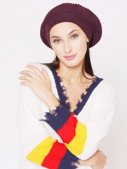 Bharatasya - Stylish Fine Knitted Beret Cap Purple