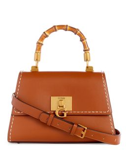 Guess - Polyurethane Brown Solid Women Stephi Bamboo Flap Satchel Bag