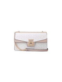 Guess - Women White Printed Pvc Moonstone Crossbody Flap Bag