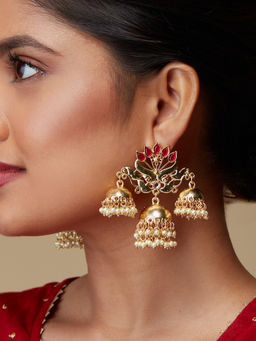 Azai by Nykaa Fashion - Festive Red and Gold Patterned Meenakari Earrings