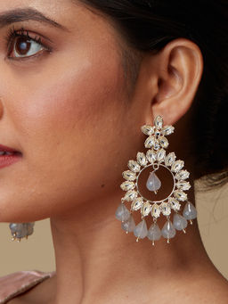 Azai by Nykaa Fashion - Ethnic Grey and Gold Kundan Embellished Earrings