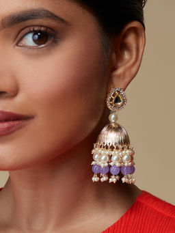 Azai by Nykaa Fashion - Traditional Purple and Gold Kundan Patterned Jhumkis
